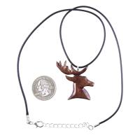 Hand Carved Wooden Deer Stag Pendant Necklace, Buck Head Spirit Animal Totem Gift for Him, Mens Wood Jewelry