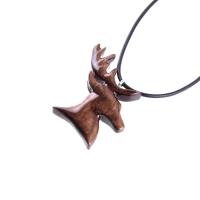 Hand Carved Wooden Deer Stag Pendant Necklace, Buck Head Spirit Animal Totem Gift for Him, Mens Wood Jewelry