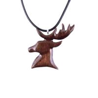 Hand Carved Wooden Deer Stag Pendant Necklace, Buck Head Spirit Animal Totem Gift for Him, Mens Wood Jewelry