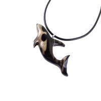 Hand Carved Orca Pendant, Wooden Killer Whale Necklace for Men or Women, Sea Animal, Nautical Beach Wood Jewelry