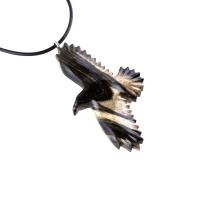 Hand Carved Crow Pendant, Raven Necklace, Wooden Raven Pendant, Wood Crow Necklace, Totem Spirit Animal Jewelry Gift for Him Her