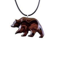 Wood Bear Necklace, Hand Carved Wooden Grizzly Bear Pendant for Men or Women, Spirit Animal Totem Jewelry Gift for Him Her