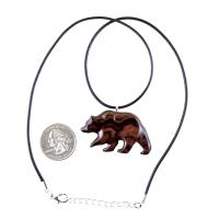Wood Bear Necklace, Hand Carved Wooden Grizzly Bear Pendant for Men or Women, Spirit Animal Totem Jewelry Gift for Him Her