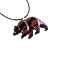 Wood Bear Necklace, Hand Carved Wooden Grizzly Bear Pendant for Men or Women, Spirit Animal Totem Jewelry Gift for Him Her