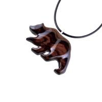 Wood Bear Necklace, Hand Carved Wooden Grizzly Bear Pendant for Men or Women, Spirit Animal Totem Jewelry Gift for Him Her