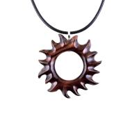 Hand Carved Sun Necklace, Wooden Sun Pendant, Celestial Necklace, Sunburst Pendant, Solar Eclipse Wood Jewelry