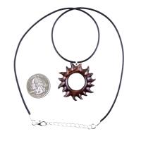 Hand Carved Sun Necklace, Wooden Sun Pendant, Celestial Necklace, Sunburst Pendant, Solar Eclipse Wood Jewelry