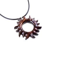 Hand Carved Sun Necklace, Wooden Sun Pendant, Celestial Necklace, Sunburst Pendant, Solar Eclipse Wood Jewelry