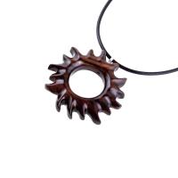 Hand Carved Sun Necklace, Wooden Sun Pendant, Celestial Necklace, Sunburst Pendant, Solar Eclipse Wood Jewelry