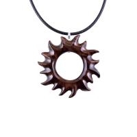 Hand Carved Sun Necklace, Wooden Sun Pendant, Celestial Necklace, Sunburst Pendant, Solar Eclipse Wood Jewelry