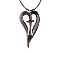 Women Cross Necklace, Wooden Heart Pendant, Hand Carved Wood Cross Necklace, 5th Anniversary Gift for Her, Christian Jewelry