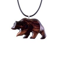 Wood Bear Necklace, Hand Carved Wooden Grizzly Bear Pendant for Men or Women, Spirit Animal Totem Jewelry Gift for Him Her
