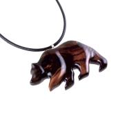 Wood Bear Necklace, Hand Carved Wooden Grizzly Bear Pendant for Men or Women, Spirit Animal Totem Jewelry Gift for Him Her