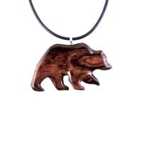 Wood Bear Necklace, Hand Carved Wooden Grizzly Bear Pendant for Men or Women, Spirit Animal Totem Jewelry Gift for Him Her