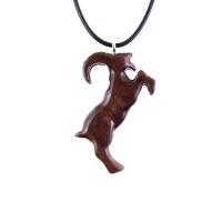 Mountain Goat Pendant, Hand Carved Wooden Big Horn Buck Necklace, Spirit Animal Totem, Capricorn Jewelry