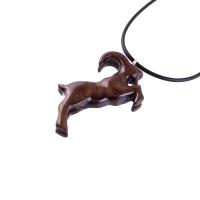 Mountain Goat Pendant, Hand Carved Wooden Big Horn Buck Necklace, Spirit Animal Totem, Capricorn Jewelry
