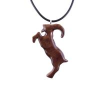Mountain Goat Pendant, Hand Carved Wooden Big Horn Buck Necklace, Spirit Animal Totem, Capricorn Jewelry