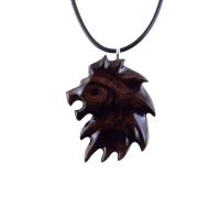 Hand Carved Wooden Lion Head Pendant, Men Wood Necklace, Handmade One of a Kind Leo Jewelry Gift for Him