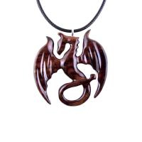 Dragon Necklace for Men or Women, Wooden Dragon Pendant, Hand Carved Wood Fantasy Jewelry, One of a Kind Gift for Him Her