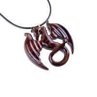 Dragon Necklace for Men or Women, Wooden Dragon Pendant, Hand Carved Wood Fantasy Jewelry, One of a Kind Gift for Him Her
