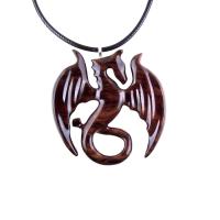 Dragon Necklace for Men or Women, Wooden Dragon Pendant, Hand Carved Wood Fantasy Jewelry, One of a Kind Gift for Him Her