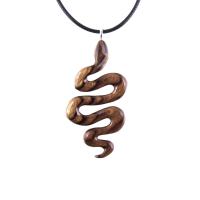 Hand Carved Wooden Snake Pendant, Snake Necklace, Wood Reptile Pendant, Totem Spirit Animal Serpent Jewelry Gift for Him Her