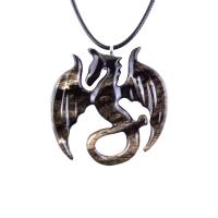 Dragon Necklace for Men Women, Hand Carved Wooden Dragon Pendant, Fantasy Wood Jewelry Gift for Her Him
