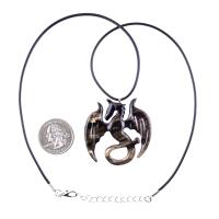 Dragon Necklace for Men Women, Hand Carved Wooden Dragon Pendant, Fantasy Wood Jewelry Gift for Her Him