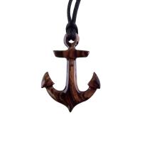 Anchor Necklace, Hand Carved Wooden Anchor Pendant, Mens Wood Necklace, Handmade Nautical Jewelry, Gift for Him