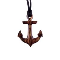 Anchor Necklace, Hand Carved Wooden Anchor Pendant, Mens Wood Necklace, Handmade Nautical Jewelry, Gift for Him