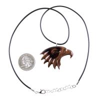 Wooden Eagle Head Pendant, Hand Carved Mens Wood Necklace, Spirit Animal Totem Bird Jewelry, One of a Kind Handmade Gift for Him
