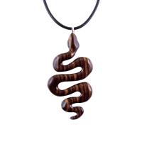 Snake Necklace for Men or Women, Hand Carved Wooden Snake Pendant, Wood Serpent Necklace, Totem Reptile Jewelry