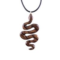 Hand Carved Wooden Snake Pendant, Snake Necklace, Wood Reptile Pendant, Totem Spirit Animal Serpent Jewelry Gift for Him Her
