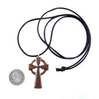 Wooden Celtic Cross Pendant, Wood Celtic Cross Necklace, Hand Carved Irish Christian Jewelry for Men
