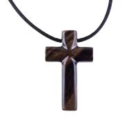 Hand Carved Wood Cross Necklace, Wooden Cross Pendant, Christian Jewelry for Men in Black with Brown Streaks
