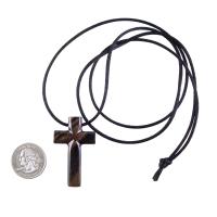 Hand Carved Wood Cross Necklace, Wooden Cross Pendant, Christian Jewelry for Men in Black with Brown Streaks