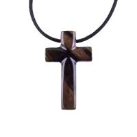 Hand Carved Wood Cross Necklace, Wooden Cross Pendant, Christian Jewelry for Men in Black with Brown Streaks
