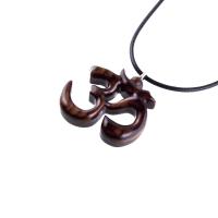 Hand Carved Ohm Necklace, Wooden Om Pendant, Yoga Jewelry for Men Women, Namaste Wood Gift for Him or Her