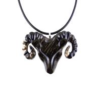 Ram Necklace, Hand Carved Wooden Ram Head Pendant, Mens Wood Necklace, Sheep Jewelry, Aries Jewelry, Gift for Him