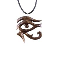 Eye of Horus Pendant, Hand Carved Wooden Eye of Ra Necklace, Egyptian African Wood Jewelry for Men or Women, Gift for Him Her