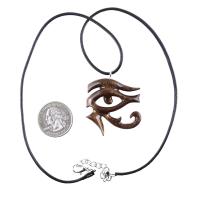 Eye of Horus Pendant, Hand Carved Wooden Eye of Ra Necklace, Egyptian African Wood Jewelry for Men or Women, Gift for Him Her