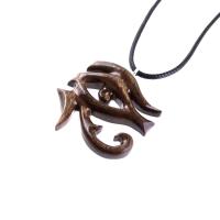 Eye of Horus Pendant, Hand Carved Wooden Eye of Ra Necklace, Egyptian African Wood Jewelry for Men or Women, Gift for Him Her