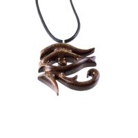 Eye of Horus Pendant, Hand Carved Wooden Eye of Ra Necklace, Egyptian African Wood Jewelry for Men or Women, Gift for Him Her
