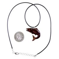 Salmon Necklace, Hand Carved Wooden Trout Pendant, Fish Jewelry, Mens Wood Necklace, Fisherman Gift for Him