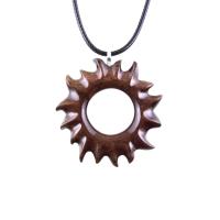 Wooden Sun Pendant, Hand Carved Sun Necklace, Celestial Jewelry, Solar Eclipse Wood Jewelry for Men Women