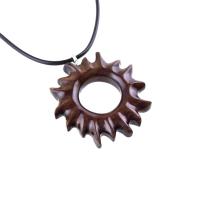 Wooden Sun Pendant, Hand Carved Sun Necklace, Celestial Jewelry, Solar Eclipse Wood Jewelry for Men Women