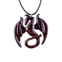Dragon Necklace for Men or Women, Wooden Dragon Pendant, Hand Carved Wood Fantasy Jewelry, One of a Kind Gift for Him Her