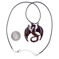 Dragon Necklace for Men or Women, Wooden Dragon Pendant, Hand Carved Wood Fantasy Jewelry, One of a Kind Gift for Him Her
