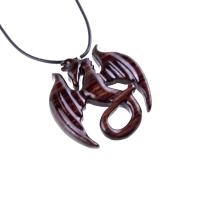 Dragon Necklace for Men or Women, Wooden Dragon Pendant, Hand Carved Wood Fantasy Jewelry, One of a Kind Gift for Him Her