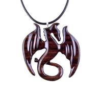 Dragon Necklace for Men or Women, Wooden Dragon Pendant, Hand Carved Wood Fantasy Jewelry, One of a Kind Gift for Him Her